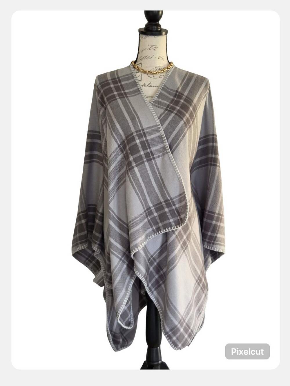 Grey Plaid Ruana.